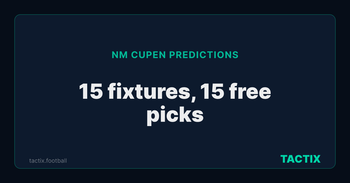 NM Cupen predictions: 15 upcoming fixtures, 15 with a free model pick